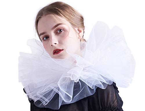 BESSUME Mujer Retro Cosplay Malla Cuello Fallar Volante fruncido Fiesta Collar (Blanco)