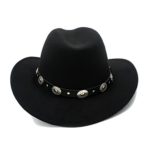Best Choise Gorra de Jazz para Hombre Western Cowboy Hat Lana de Mujer de ala Ancha Cinturón Punk Cowgirl Church Caps para Damas/Caballeros Hermoso (Color : 1, Size : 57-58cm)