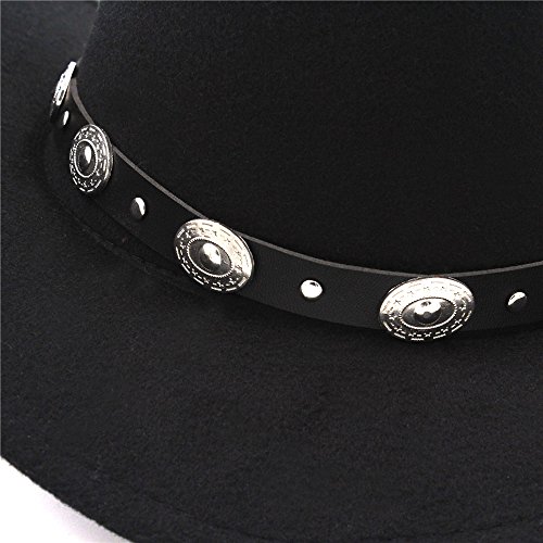 Best Choise Gorra de Jazz para Hombre Western Cowboy Hat Lana de Mujer de ala Ancha Cinturón Punk Cowgirl Church Caps para Damas/Caballeros Hermoso (Color : 1, Size : 57-58cm)