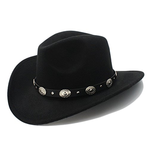 Best Choise Gorra de Jazz para Hombre Western Cowboy Hat Lana de Mujer de ala Ancha Cinturón Punk Cowgirl Church Caps para Damas/Caballeros Hermoso (Color : 1, Size : 57-58cm)