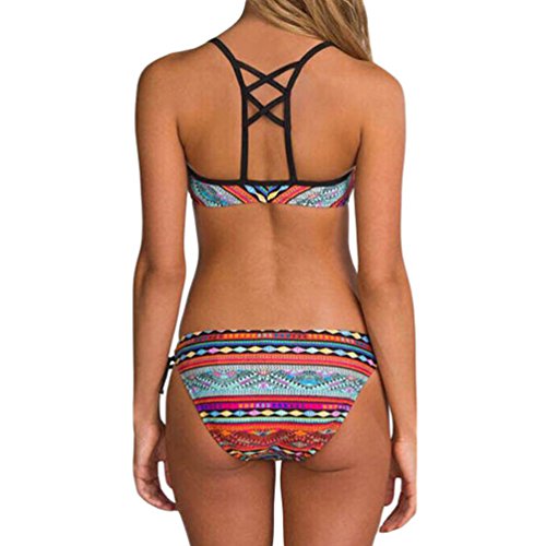 Bestime para mujer rojo étnico Impreso tiras Bikini Bañador, Rojo, Large