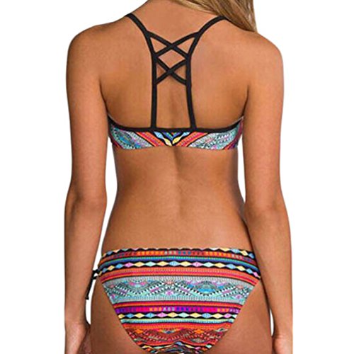Bestime para mujer rojo étnico Impreso tiras Bikini Bañador, Rojo, Large