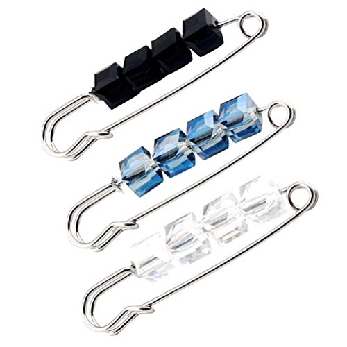 BESTOYARD 3 unids Crystal Safety Pin Broche Cardigan Sombrero Bufanda Accesorios de Ropa Broches Prendedores Joyería para Mujeres (Blanco Azul y Negro)