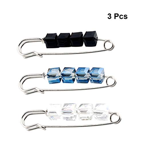 BESTOYARD 3 unids Crystal Safety Pin Broche Cardigan Sombrero Bufanda Accesorios de Ropa Broches Prendedores Joyería para Mujeres (Blanco Azul y Negro)