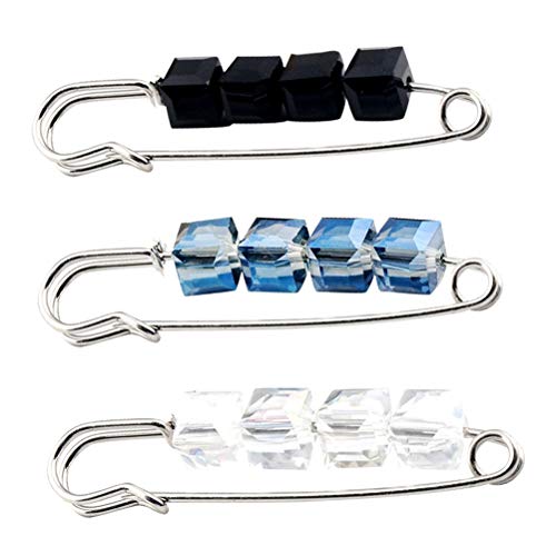 BESTOYARD 3 unids Crystal Safety Pin Broche Cardigan Sombrero Bufanda Accesorios de Ropa Broches Prendedores Joyería para Mujeres (Blanco Azul y Negro)