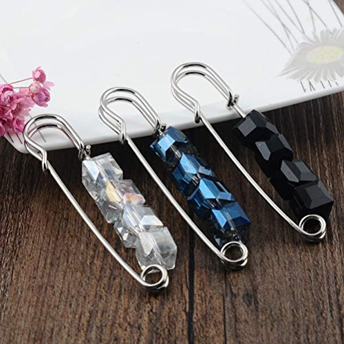 BESTOYARD 3 unids Crystal Safety Pin Broche Cardigan Sombrero Bufanda Accesorios de Ropa Broches Prendedores Joyería para Mujeres (Blanco Azul y Negro)