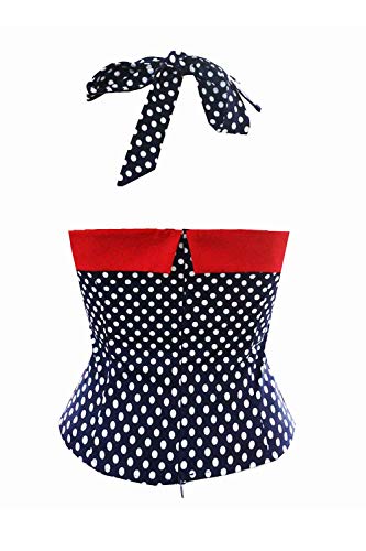 Besweeton Mujeres Polka Dot Blusa Vintage 50s Camisas Rockabilly Pinup Parte Tops Azul Marino L