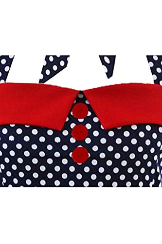 Besweeton Mujeres Polka Dot Blusa Vintage 50s Camisas Rockabilly Pinup Parte Tops Azul Marino L