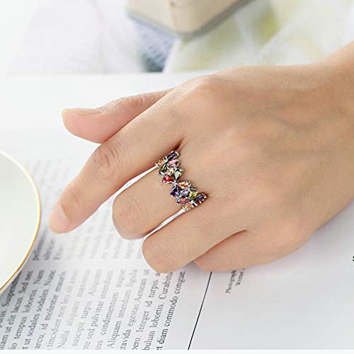 Beydodo Anillo Chapado en Plata Mujer Anillos Compromiso Mujer Solitario Plata Flor con Pera Circonita Colorido Talla 15