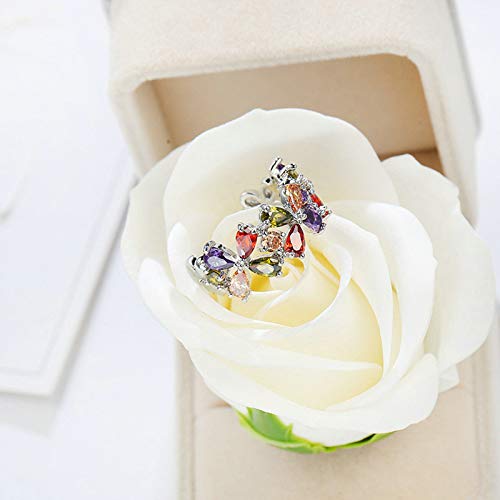 Beydodo Anillo Chapado en Plata Mujer Anillos Compromiso Mujer Solitario Plata Flor con Pera Circonita Colorido Talla 15