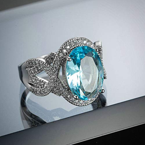 Beydodo Anillos de Compromiso Chapado en Plata Anillo Boda Mujer Plata Oval Simple Circonita Azul Talla 22