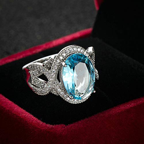 Beydodo Anillos de Compromiso Chapado en Plata Anillo Boda Mujer Plata Oval Simple Circonita Azul Talla 22