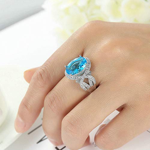 Beydodo Anillos de Compromiso Chapado en Plata Anillo Boda Mujer Plata Oval Simple Circonita Azul Talla 22