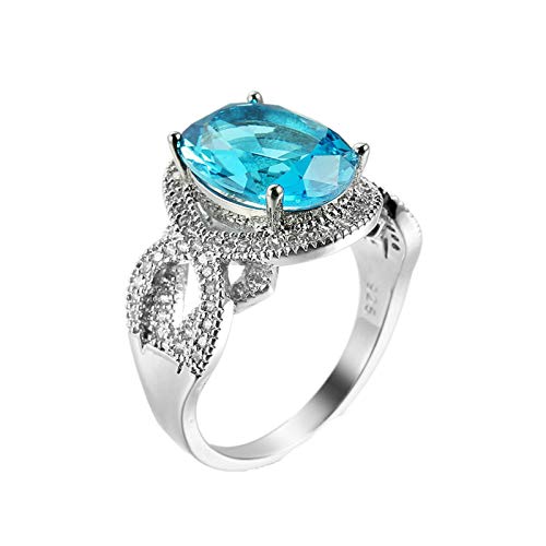 Beydodo Anillos de Compromiso Chapado en Plata Anillo Boda Mujer Plata Oval Simple Circonita Azul Talla 22