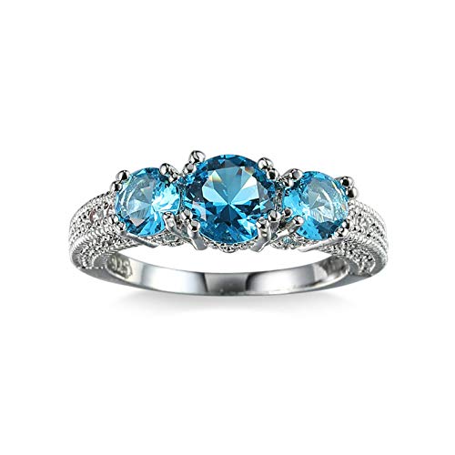 Beydodo Anillos Mujer Chapado en Plata Anillos Compromiso Plata Mujer Azul Claro Redondo Cristal Circonita Azul Claro Talla 22