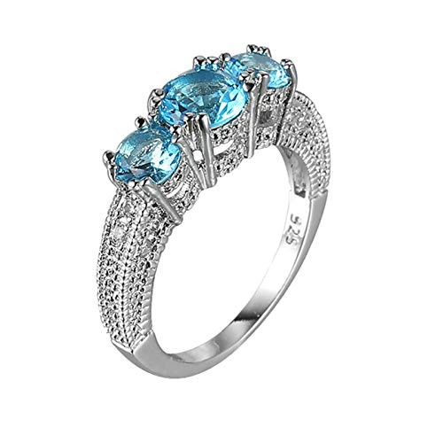 Beydodo Anillos Mujer Chapado en Plata Anillos Compromiso Plata Mujer Azul Claro Redondo Cristal Circonita Azul Claro Talla 22