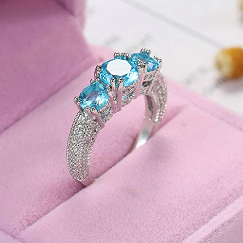 Beydodo Anillos Mujer Chapado en Plata Anillos Compromiso Plata Mujer Azul Claro Redondo Cristal Circonita Azul Claro Talla 22