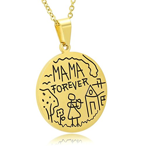 Beydodo Juegos de Joyas Collar Colgante y Pendientes de Mujer Acero Inoxidable Redonda Grabado Mama Forever Oro