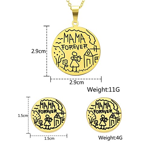 Beydodo Juegos de Joyas Collar Colgante y Pendientes de Mujer Acero Inoxidable Redonda Grabado Mama Forever Oro