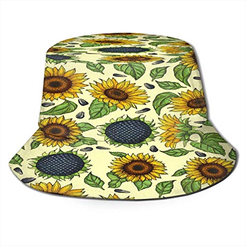 Beyond Loser Sombrero de Pescador Girasoles Nueces Hojas Verdes Algodón Plegable Bucket Hat para Excursionismo Cámping De Viaje Pescar