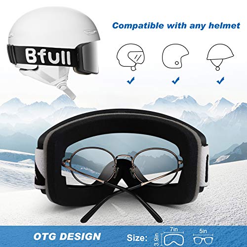 Bfull Gafas de Esquí, Antivaho y Protección UV400 Gafas de Nieve OTG con Botón de Bloqueo, Resistentes a los Impactos y Compatibles con Casco, Gafas de Snowboard para Hombres, Mujeres y Jóvenes