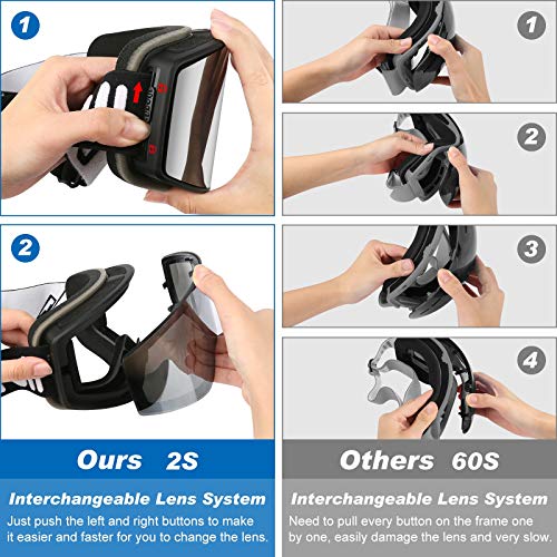 Bfull Gafas de Esquí, Antivaho y Protección UV400 Gafas de Nieve OTG con Botón de Bloqueo, Resistentes a los Impactos y Compatibles con Casco, Gafas de Snowboard para Hombres, Mujeres y Jóvenes