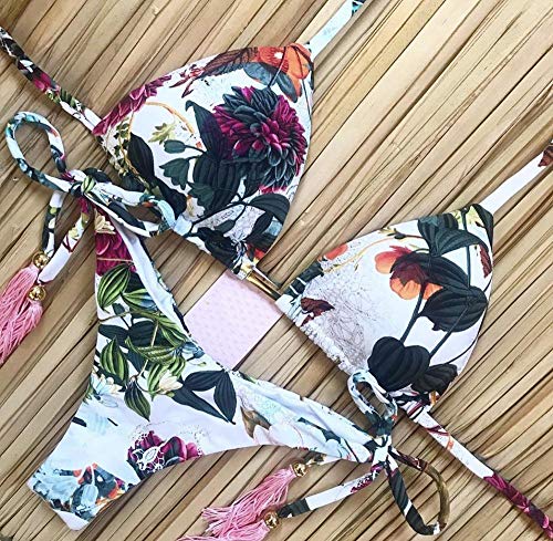 B/H Bikini impresión Inferior Traje de baño,Traje de baño de Vendaje con Estampado Floral,Traje de baño de Bikini brasileño-FLS_L,Tankinis Mujer Bikini Playa Beachwear