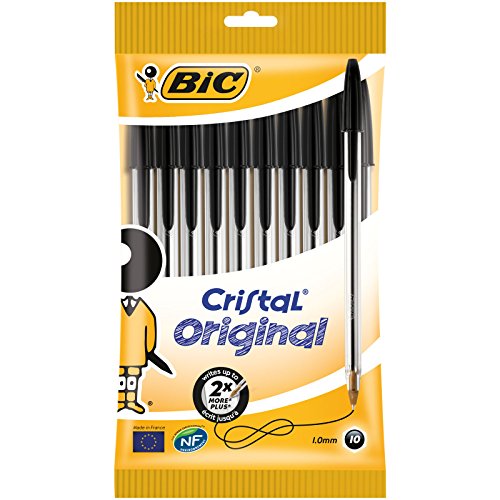 BIC Cristal Original - Bolígrafos punta media, 1.0 mm, Blíster de 10 unidades, Negro