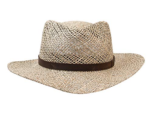 Big Brim Seagrass - Sombrero para hombre y mujer - Material 100% natural - ala de 7,5 cm - sombrero de viaje - sombrero de sol con guarnición de cuero - hecho a mano en Ecuador naturaleza Large