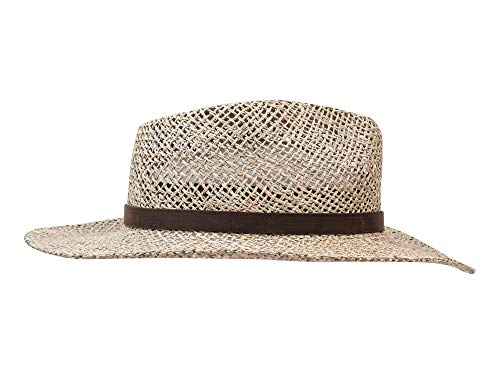 Big Brim Seagrass - Sombrero para hombre y mujer - Material 100% natural - ala de 7,5 cm - sombrero de viaje - sombrero de sol con guarnición de cuero - hecho a mano en Ecuador naturaleza Large