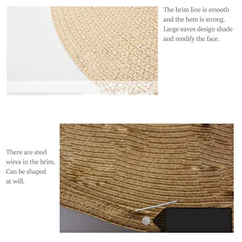 Big Brim Summer Outdoor Sports Sombrero Fresco Sombrero de Paja para Hombre Circunferencia de la Cabeza Grande Transpirable Sombrero para el Sol Plegable,Marrón,L