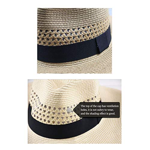 Big Brim Summer Outdoor Sports Sombrero Fresco Sombrero de Paja para Hombre Circunferencia de la Cabeza Grande Transpirable Sombrero para el Sol Plegable,Marrón,L