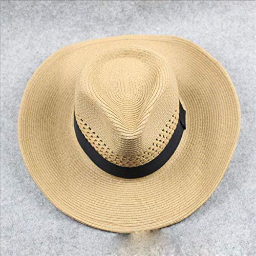 Big Brim Summer Outdoor Sports Sombrero Fresco Sombrero de Paja para Hombre Circunferencia de la Cabeza Grande Transpirable Sombrero para el Sol Plegable,Marrón,L