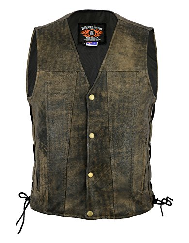 Bikers Gear Australia Limited Premium - Chaleco de piel de vaca de 1,3 mm con cordones ajustables y bolsillos, color marrón envejecido, talla M