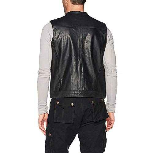 Bikers Gear Sons Of Anarchy - Chaleco de cuero para hombre, Negro, L