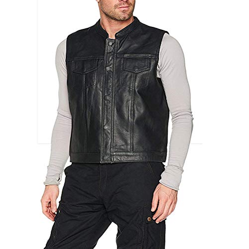 Bikers Gear Sons Of Anarchy - Chaleco de cuero para hombre, Negro, S