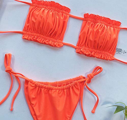 Bikini Bikini con Volantes Bikini Bandeau Tie Set De Bikini Lateral Sexy Traje De Baño Sólido Vendaje Ropa De Playa Brasileña Acolchado L Bikini1
