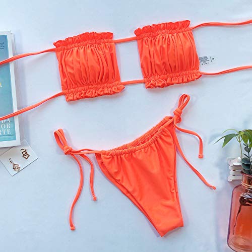 Bikini Bikini con Volantes Bikini Bandeau Tie Set De Bikini Lateral Sexy Traje De Baño Sólido Vendaje Ropa De Playa Brasileña Acolchado L Bikini1