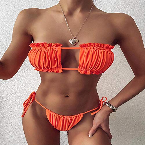 Bikini Bikini con Volantes Bikini Bandeau Tie Set De Bikini Lateral Sexy Traje De Baño Sólido Vendaje Ropa De Playa Brasileña Acolchado L Bikini1
