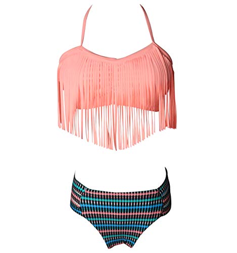 Bikini Cuello Halter Conjunto Bikinis con Flecos Relleno Mujer Niña Bañador Bandeau Push Up Dos Piezas Natacion Trajes de Baño Mujer Bañadores Señora Playa Trikini Biquini Chica Piscina Naranja S