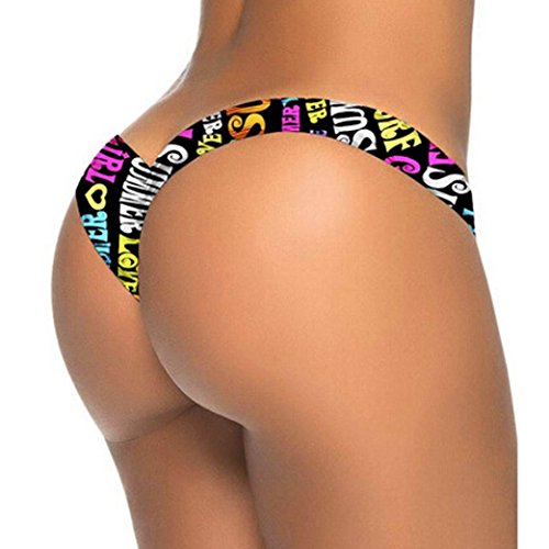 Bikini de Estampado brasileño de Mujer Tanga Inferior Traje de baño de la Playa de baño Traje de baño Atractivo Xinantime (XL, Negro)