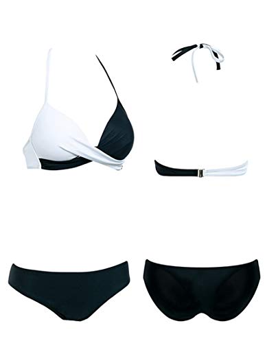 Bikini Elegante Traje de Baño Conjunto Bañador Halter Sexy Sólido para Mujer Ropa de Playa Traje de Baño Bikini Sets Talla Grande (Negro, L)