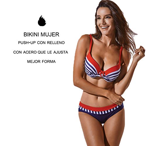 Bikini Mujer Push-up con Relleno Grueso con Acero Acolchado Bra Trajes de baño Dos Piezas Color Vario con Talla Grande #2 Rojo Small