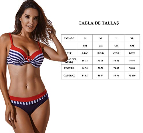 Bikini Mujer Push-up con Relleno Grueso con Acero Acolchado Bra Trajes de baño Dos Piezas Color Vario con Talla Grande #2 Rojo Small
