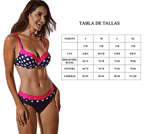 Bikini Mujer Push-up con Relleno Grueso con Acero Acolchado Bra Trajes de baño Dos Piezas Color Vario con Talla Grande #2 Rosa Small