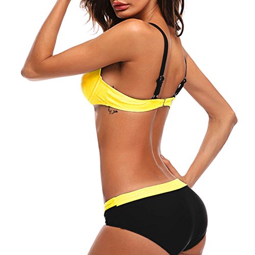 Bikini Mujer Push-up con Relleno Grueso con Acero Acolchado Bra Trajes de baño Dos Piezas Color Vario con Talla Grande Amarillo XX-Large