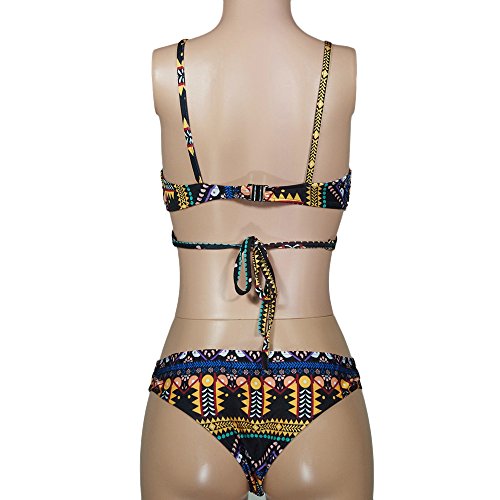 Bikini Mujer Push Up Lanskirt Mujeres Conjunto de Traje de BañO Estampado Bohemio BañAdores Con Relleno Trajes de BañO Mujer 2019 Baratos Bikini Estampado Dividido BañAdores (negro, XL+)