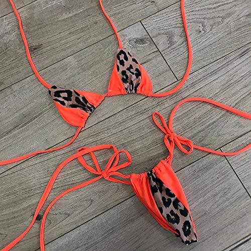 Bikini Sexy Leopard Costuras Bikinis   Micro Bikini Set Push Up Tanga Biquini Traje De Baño De Corte Alto Mujeres Mini Traje De Baño Mujer Baño M Naranja
