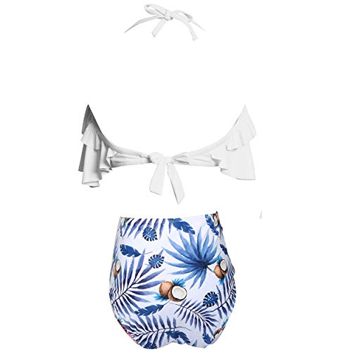 Bikini Talle Alto Cuello Halter Volantes Conjunto Bikinis con Relleno Mujer Niña Bañador Bandeau Push Up Dos Piezas Trajes de Baño Mujer Bañadores Señora Playa Trikini Biquini Cintura Alta Chica S