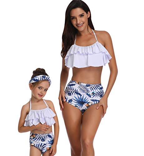 Bikini Talle Alto Cuello Halter Volantes Conjunto Bikinis con Relleno Mujer Niña Bañador Bandeau Push Up Dos Piezas Trajes de Baño Mujer Bañadores Señora Playa Trikini Biquini Cintura Alta Chica S